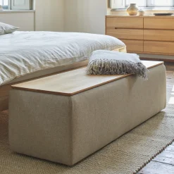 Truhe Tambor rechteckigB 143 cm x T 48 cm x H 41 cm (Wollstoff Tano natur, Buche)
