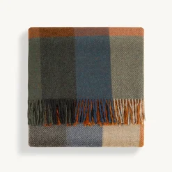 Wohndecke Tristan130 x 200 cm, 100 % Alpakawolle (wacholder/safran/rauchblau)
